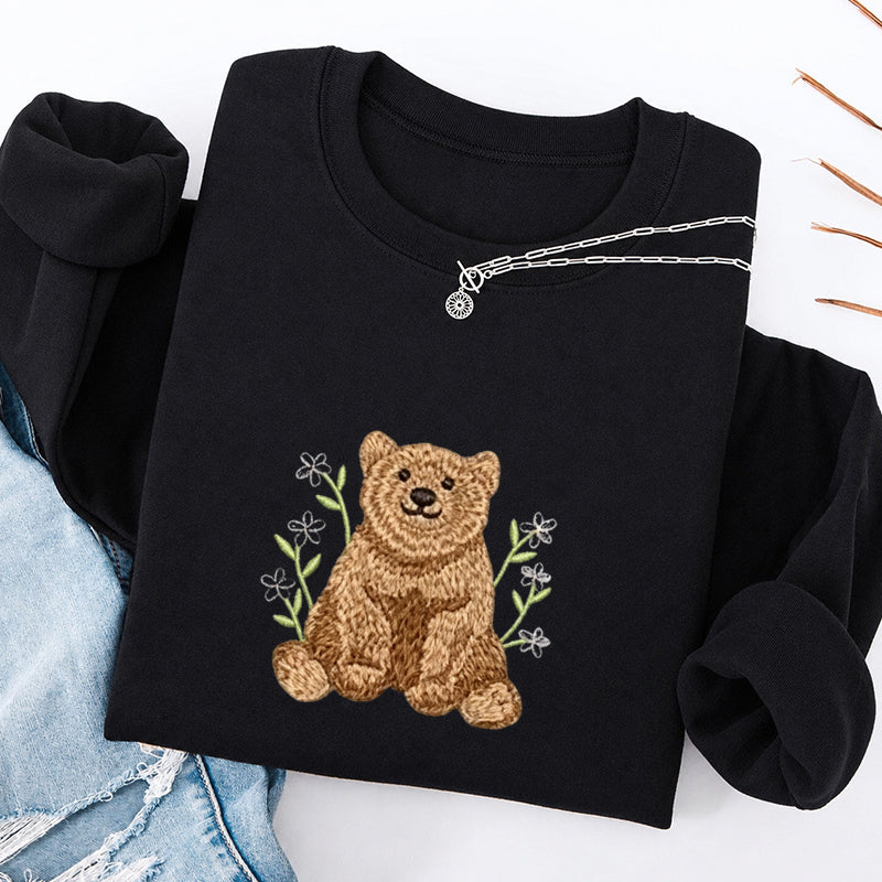 Embroidered Floral Bear Classic Crewneck Sweatshirt