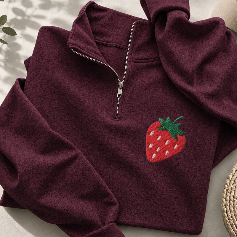 Embroidered Strawberry Classic Quarter Zip Sweatshirt
