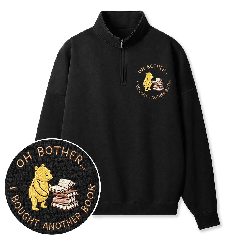 Embroidered Funny Bear Reading Books Classic Quarter Zip Sweatshirt