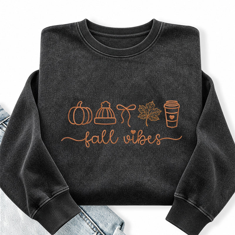 Embroidered Fall Vibes Washed Crewneck Sweatshirt