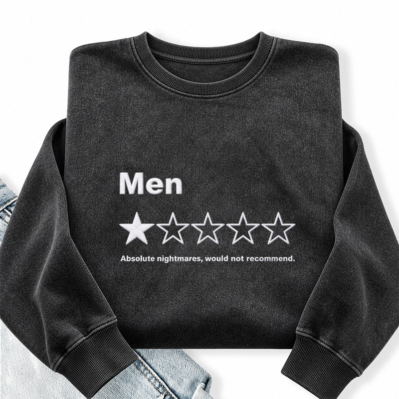 Embroidered Men One Star Review Washed Crewneck Sweatshirt