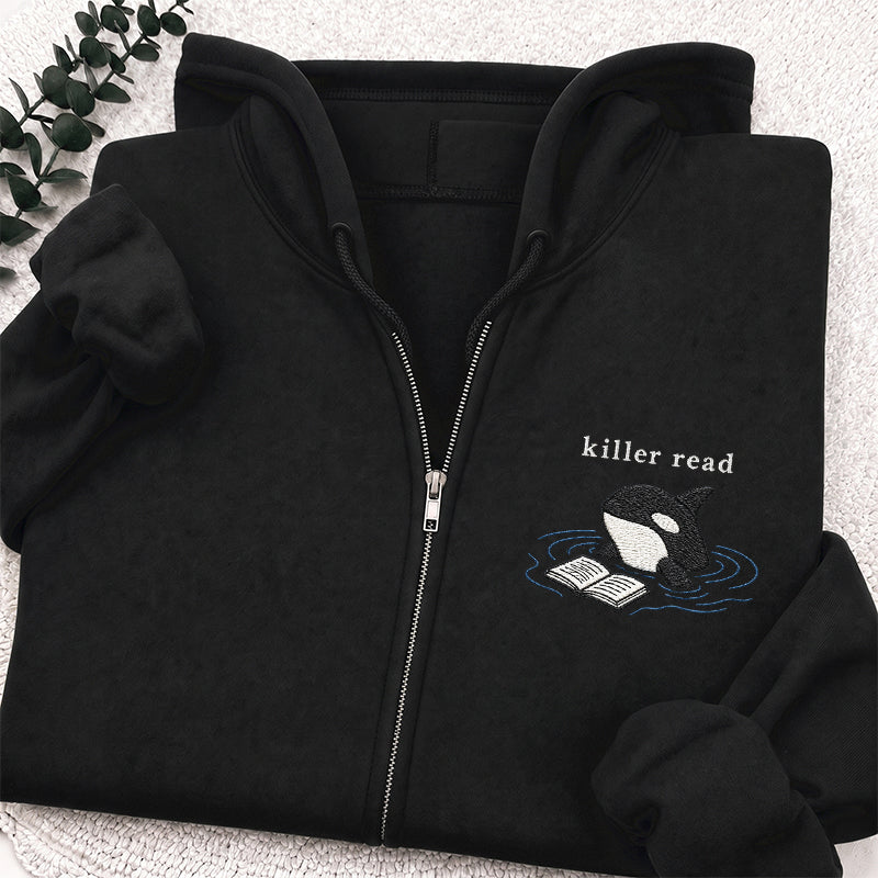 Embroidered Killer Read Orca Classic Full Zip Hoodie