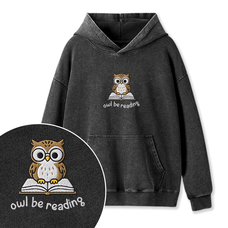 Embroidered Owl Be Reading Washed Hoodie
