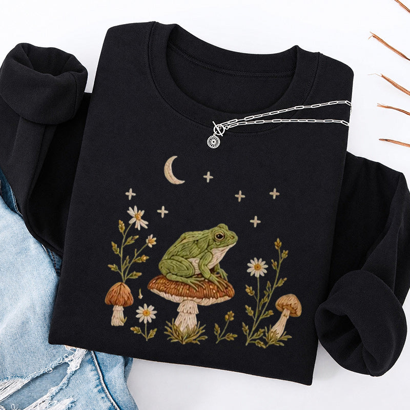 Embroidered Frog Mushroom Classic Crewneck Sweatshirt