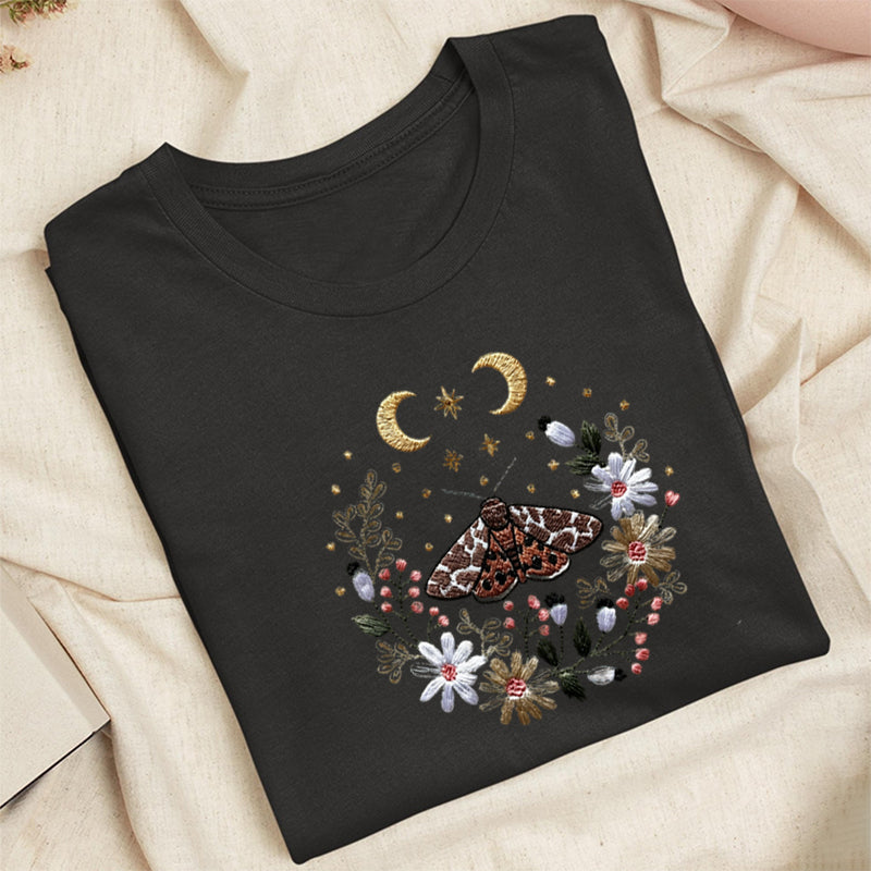 Embroidered Cottagecore Moth Classic Adult Unisex Crew Neck T-Shirt