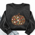 Embroidered Floral Pumpkin Washed Crewneck Sweatshirt
