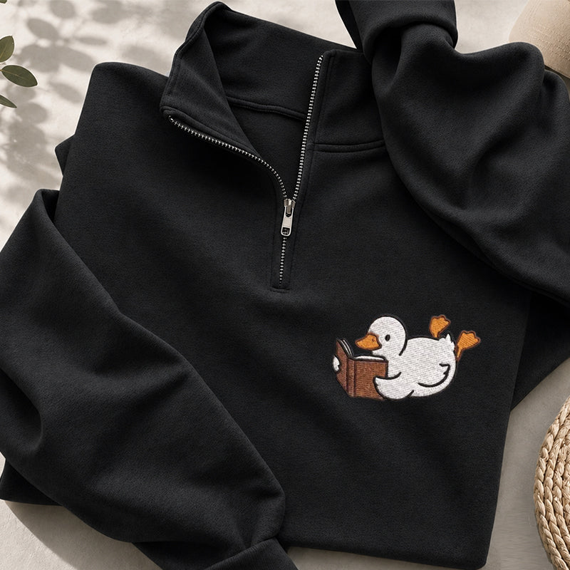 Embroidered Reading Duck Classic Quarter Zip Sweatshirt