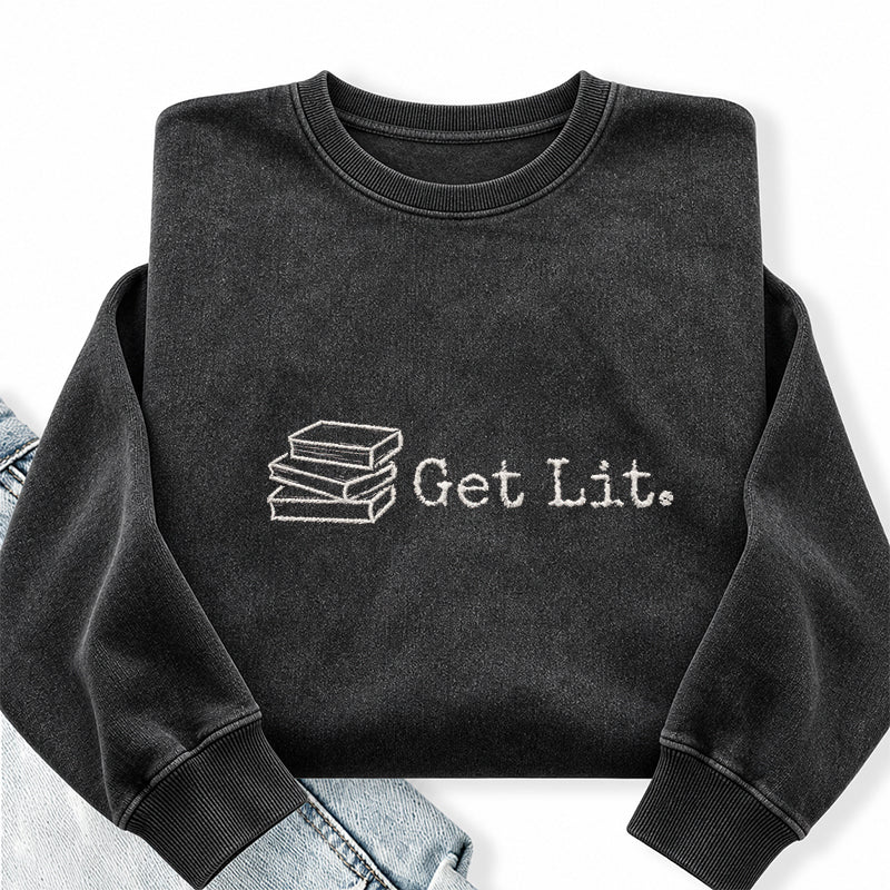 Embroidered Get Lit Washed Crewneck Sweatshirt