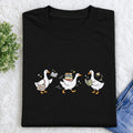 Embroidered Goose Reading Books Classic Crew Neck T-Shirt