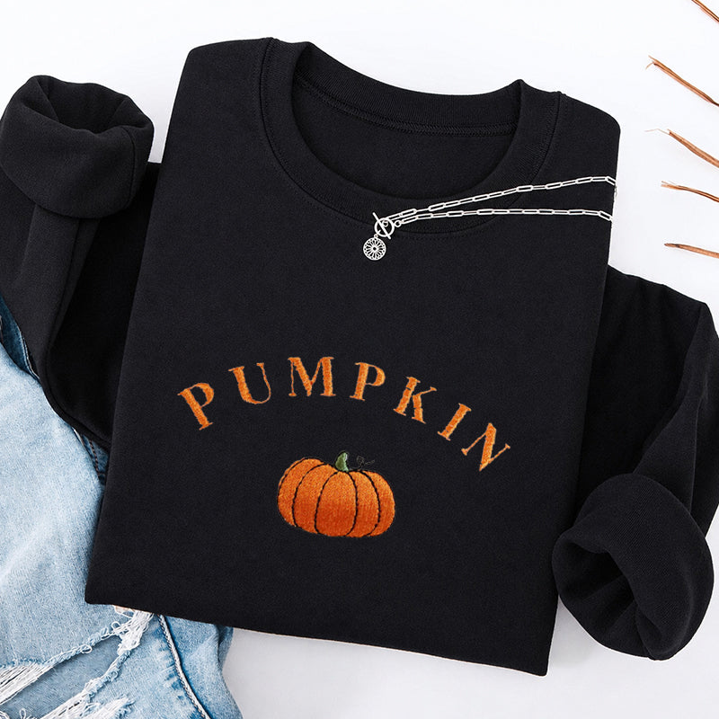 Embroidered Cute Pumpkin Classic Crewneck Sweatshirt