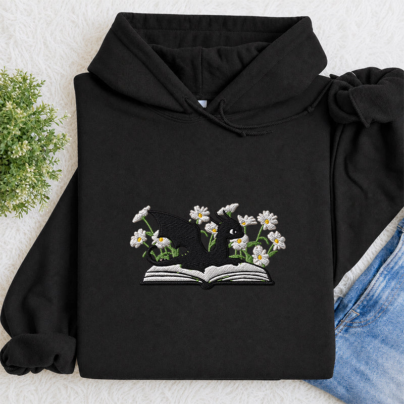 Embroidered Floral Dragon Book Classic Adult Unisex Hoodie
