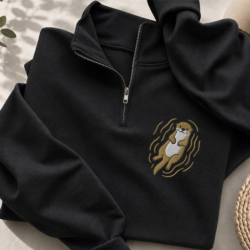 Embroidered Cute Otter Classic Quarter Zip Sweatshirt