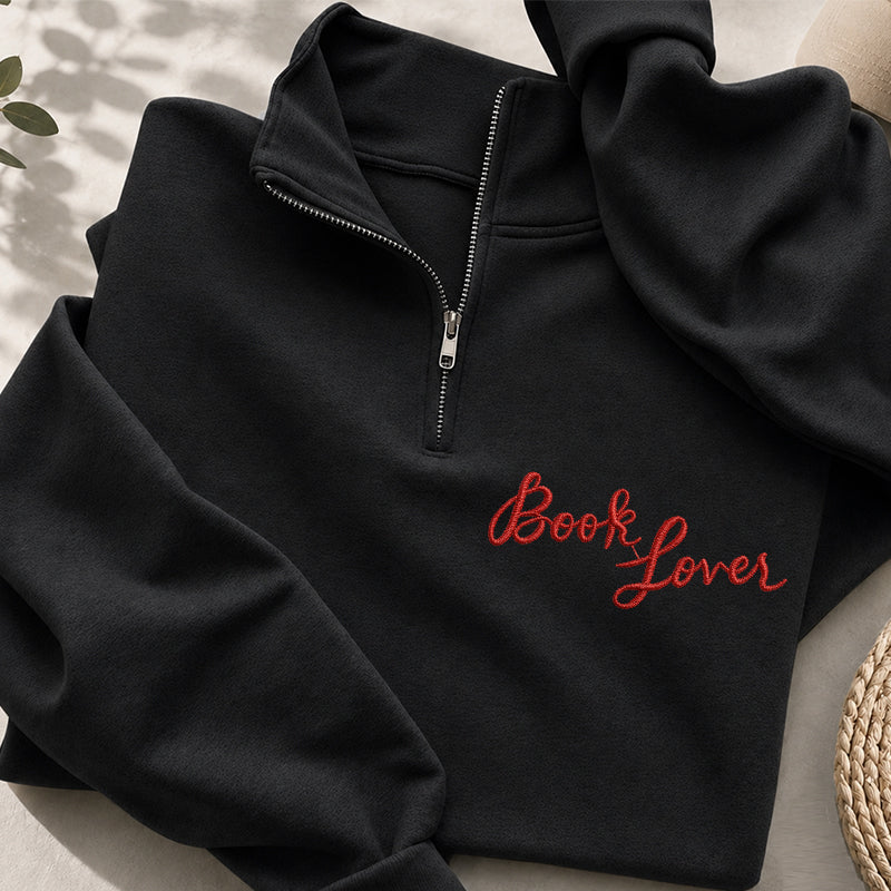 Embroidered Book Lover Classic Quarter Zip Sweatshirt
