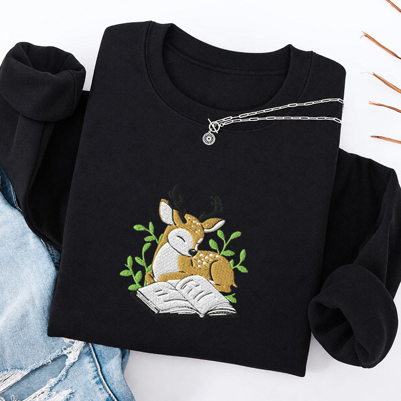 Embroidered Deer Book Classic Crewneck Sweatshirt