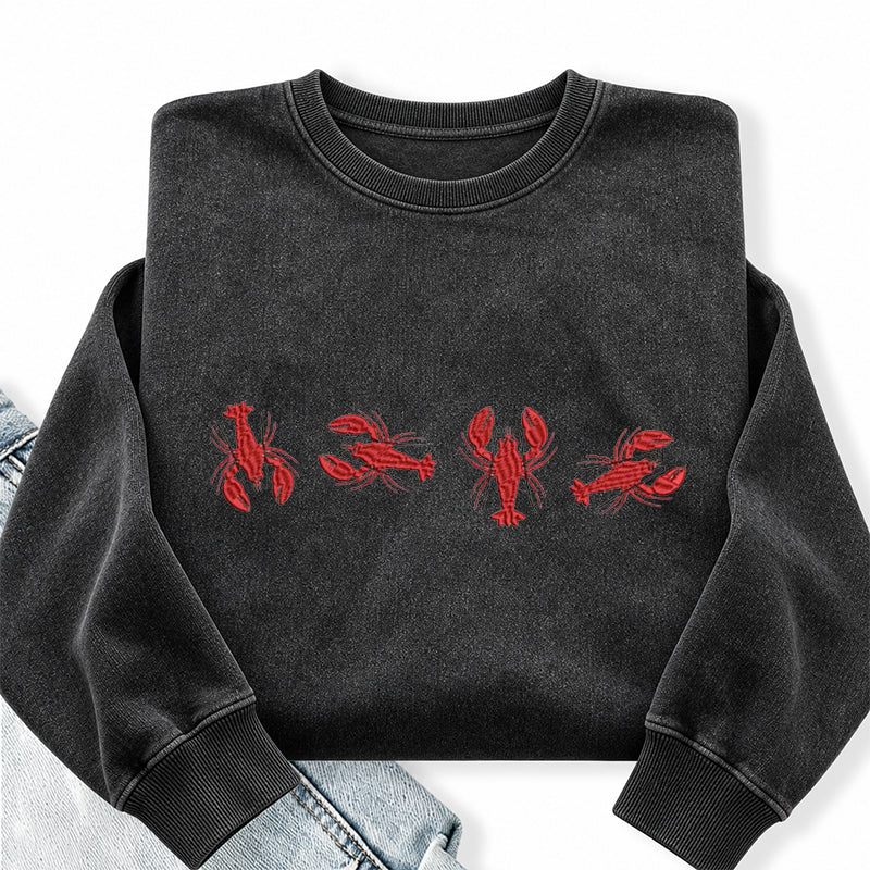Embroidered Lobster Washed Crewneck Sweatshirt