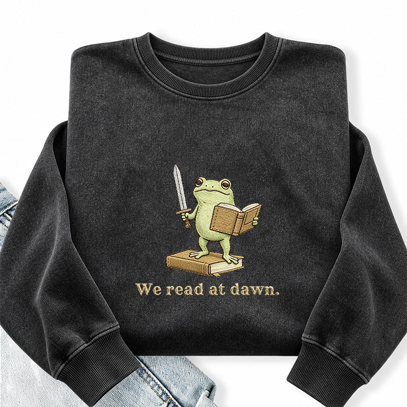Embroidered We Read At Dawn Washed Crewneck Sweatshirt