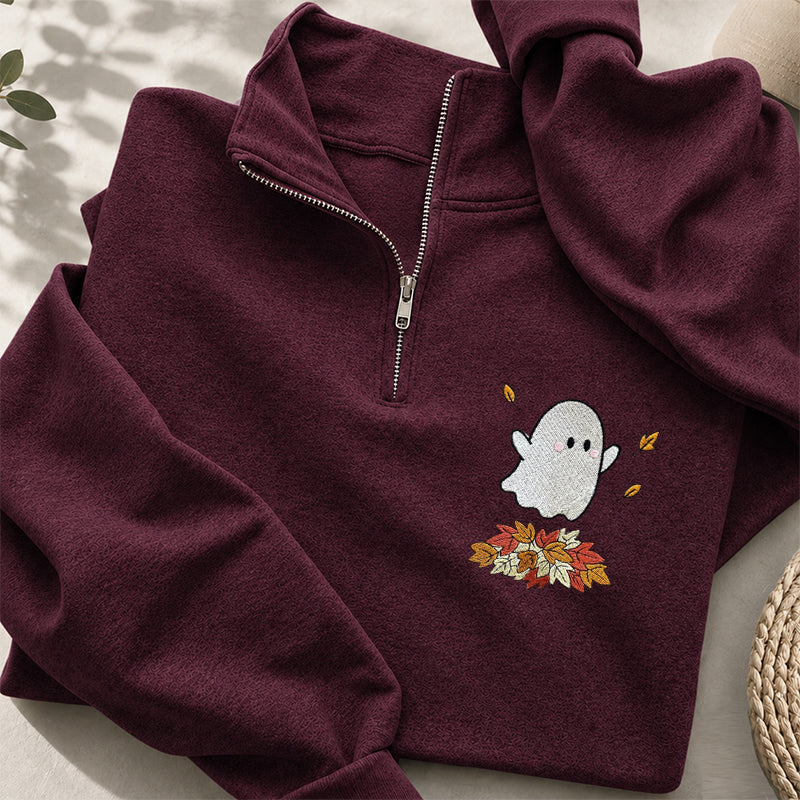 Embroidered Fall Ghost Classic Quarter Zip Sweatshirt