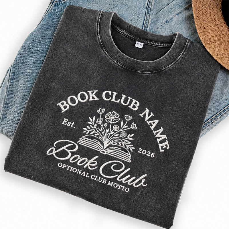 Personalized Embroidered Book Club Washed Crew Neck T-Shirt