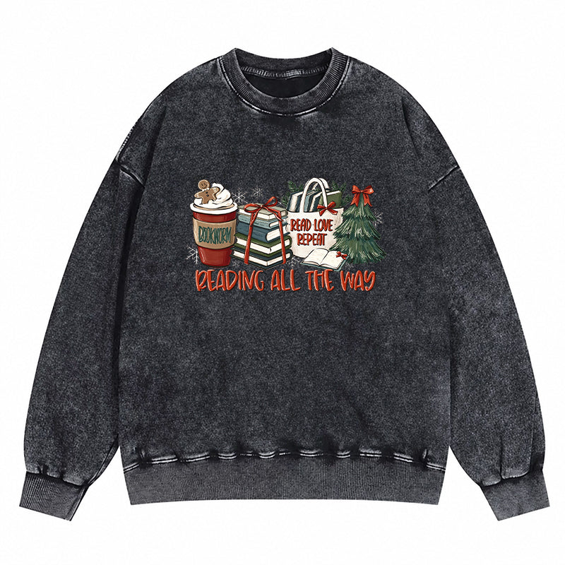 Reading All The Way Christmas Washed Crewneck Sweatshirt