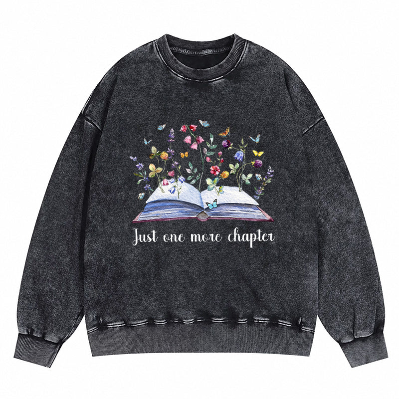 Just One More Chapter Blooming Book Washed Crewneck Sweatshirt