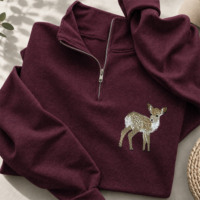 Embroidered Forest Deer Classic Quarter Zip Sweatshirt