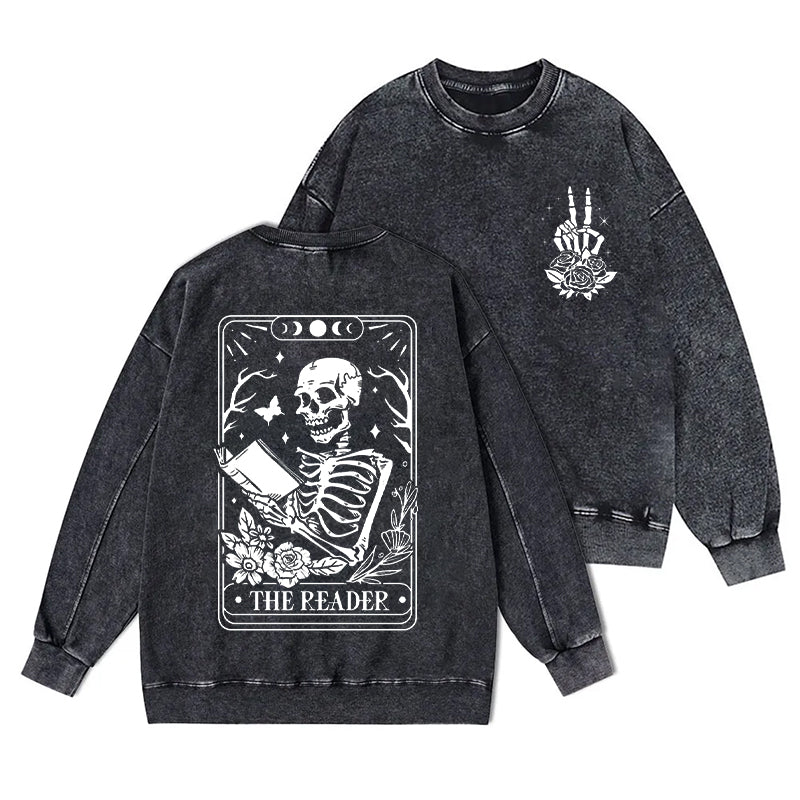 The Reader Tarot Card Floral Reading Washed Crewneck Sweatshirt