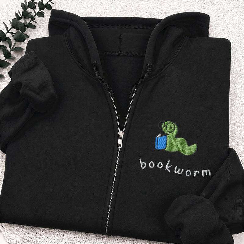 Embroidered Funny Bookworm Classic Full Zip Hoodie