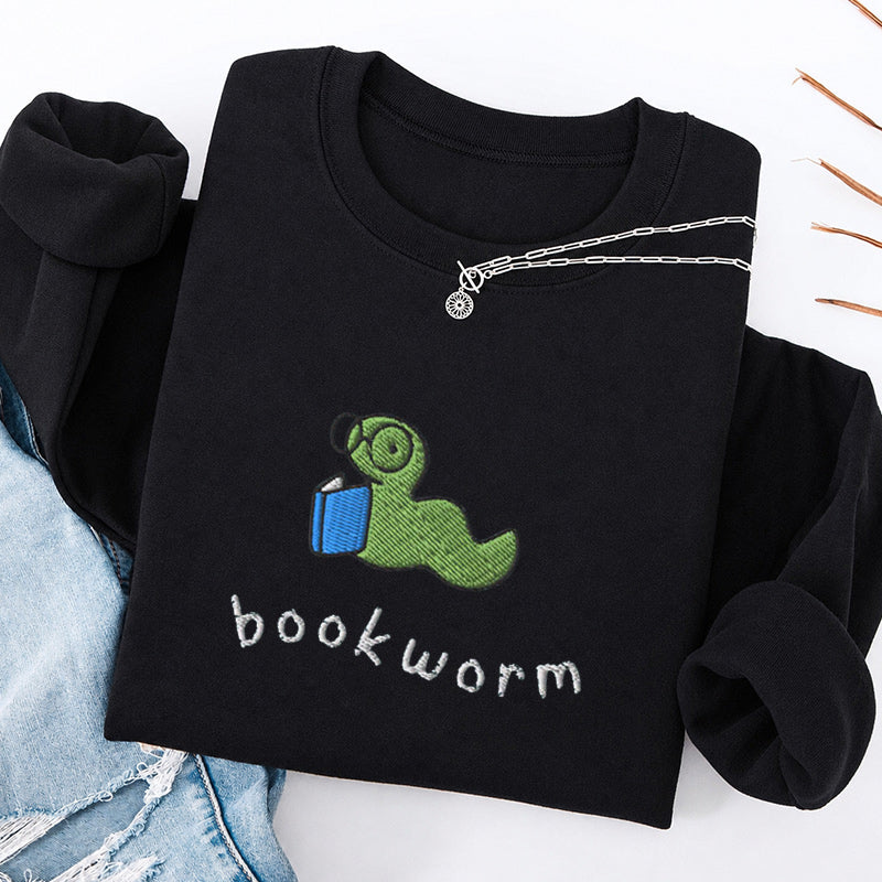 Embroidered Funny Bookworm Classic Crewneck Sweatshirt