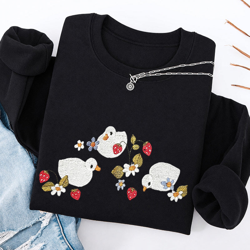Embroidered Strawberry Duck Classic Crewneck Sweatshirt
