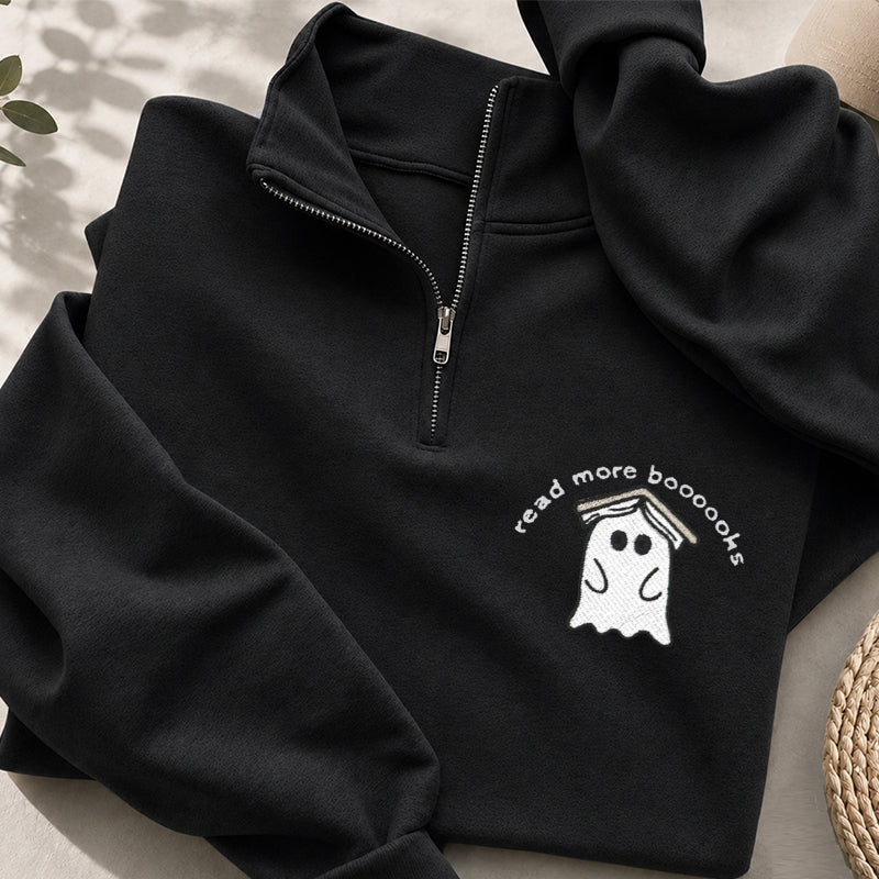 Embroidered Read More Boooooks Classic Quarter Zip Sweatshirt