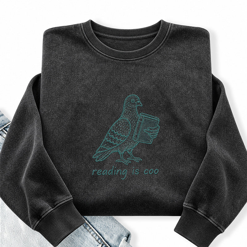 Embroidered Reading Is Coo Washed Crewneck Sweatshirt