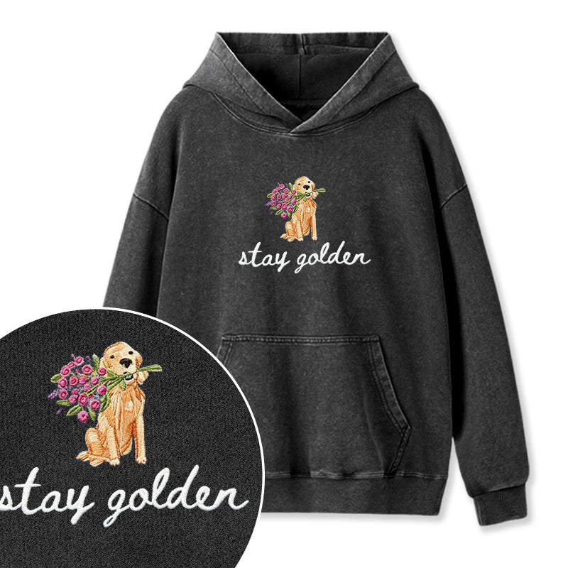 Embroidered Stay Golden Washed Hoodie