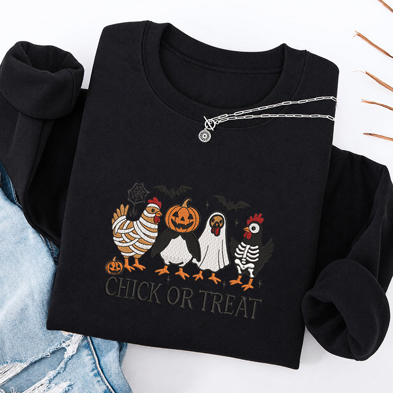 Embroidered Chick Or Treat Classic Crewneck Sweatshirt