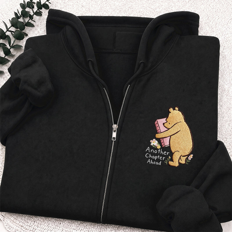 Embroidered Reading Bear Another Chapter Classic Adult Unisex Full Zip Hoodie