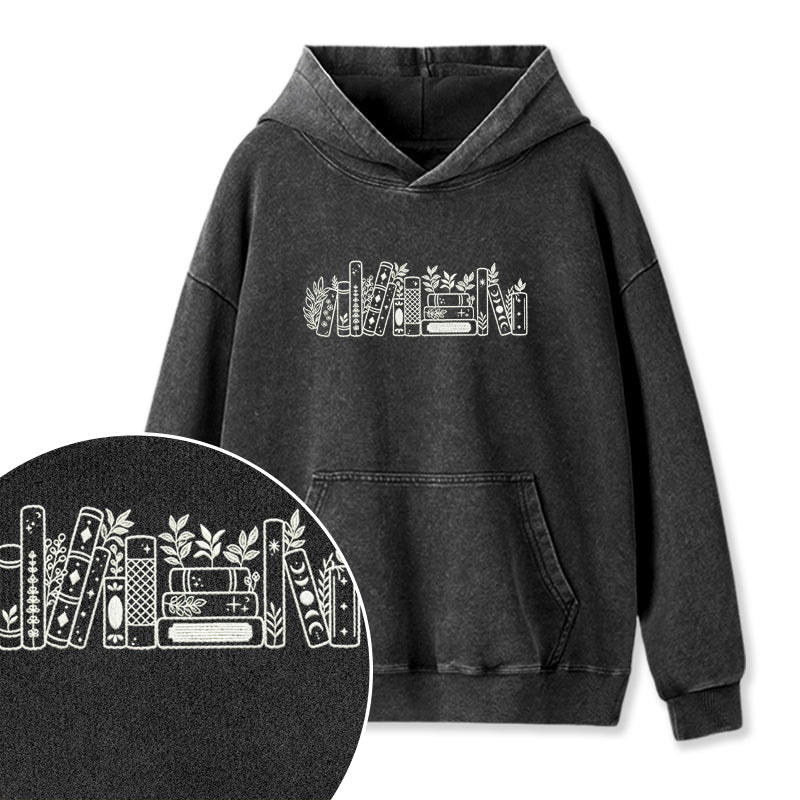 Embroidered Flower Book Washed Hoodie