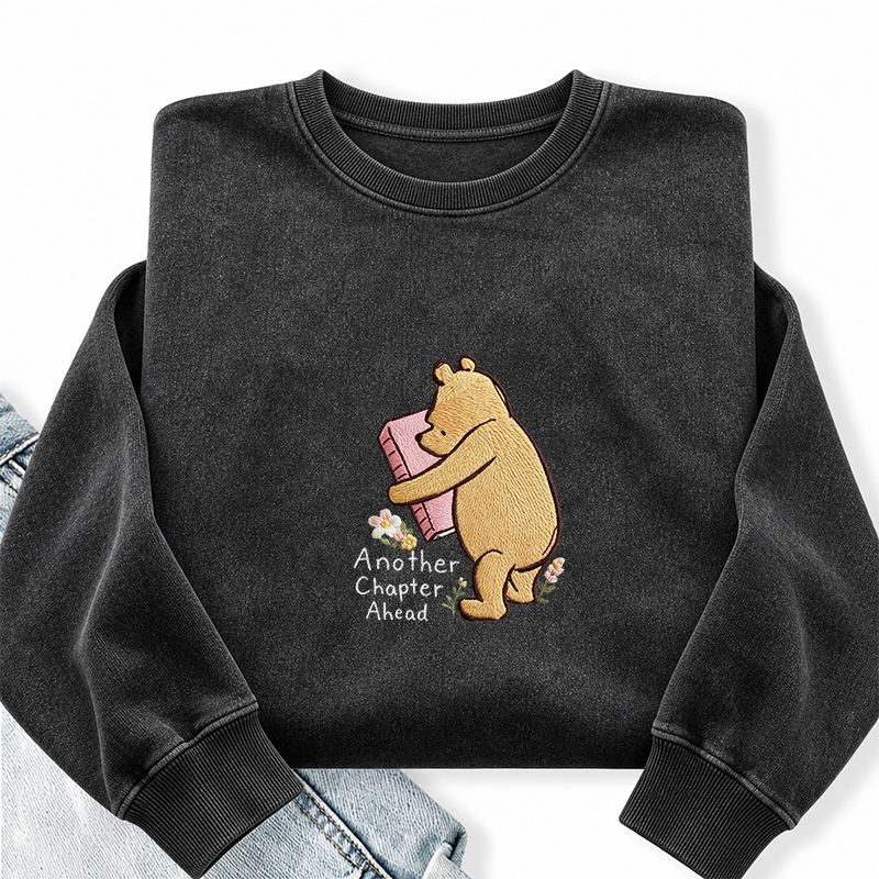 Embroidered Reading Bear Another Chapter Washed Crewneck Sweatshirt