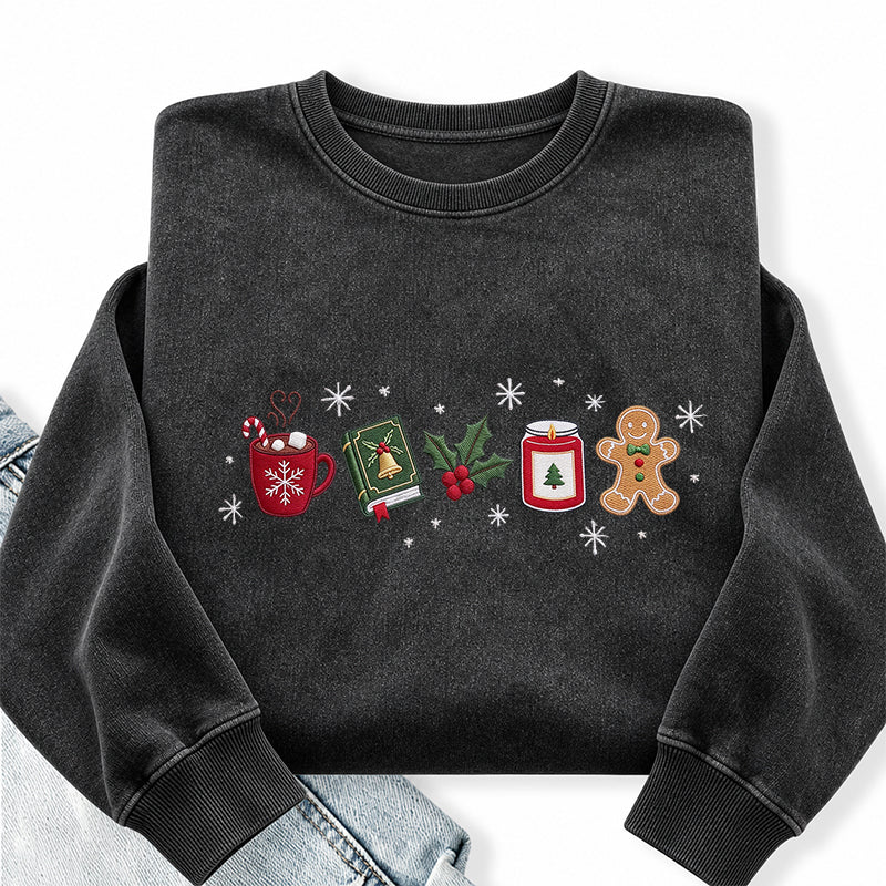 Embroidered Cozy Christmas Washed Crewneck Sweatshirt