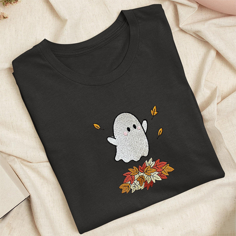 Embroidered Fall Ghost Classic Adult Unisex Crew Neck T-Shirt