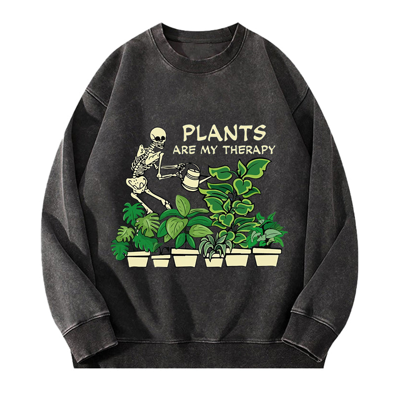 Plants Are My Therapy Skeleton Washed Crewneck Sweatshirt