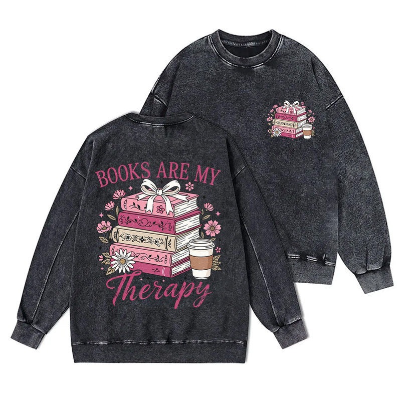 Books Are My Therapy Washed Crewneck Sweatshirt