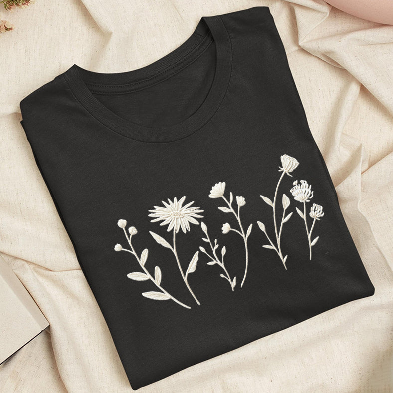 Embroidered Floral Cottagecore Classic Adult Unisex Crew Neck T-Shirt