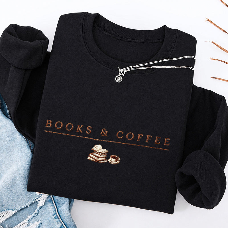 Embroidered Books and Coffee Classic Crewneck Sweatshirt