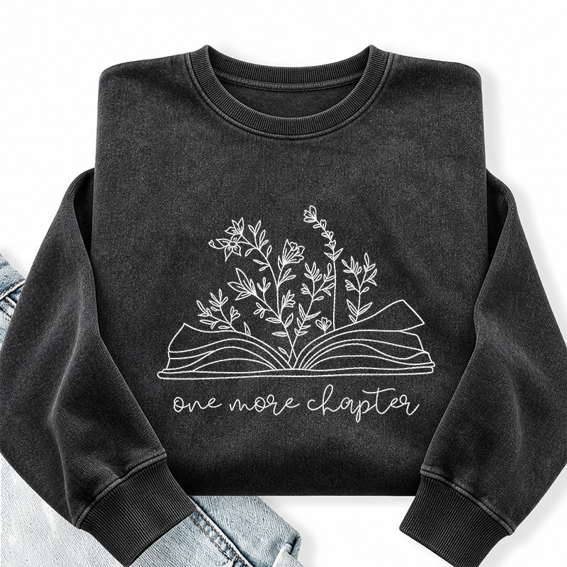 Embroidered One More Chapter Floral Book Washed Crewneck Sweatshirt