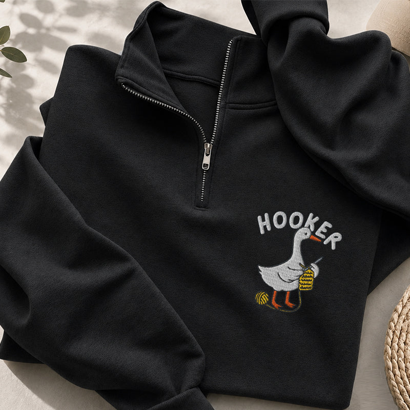 Embroidered Hooker Goose Crochet Lover Classic Quarter Zip Sweatshirt