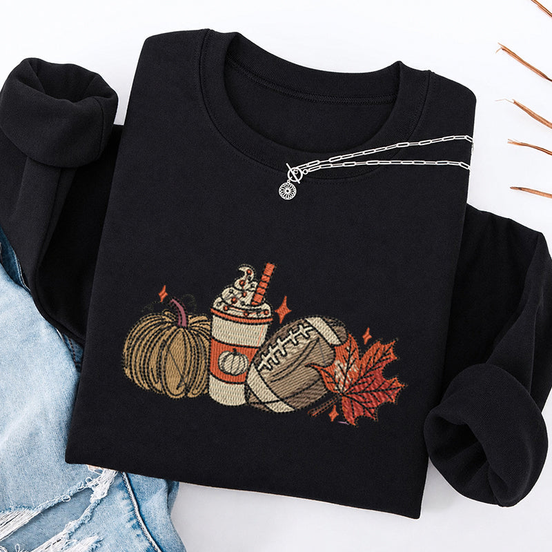 Embroidered Autumn Pumpkin Rugby Classic Crewneck Sweatshirt
