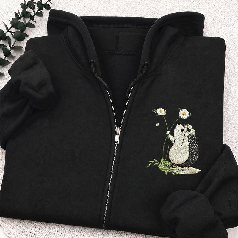 Embroidered hedgehog Daisy Classic Adult Unisex Full Zip Hoodie