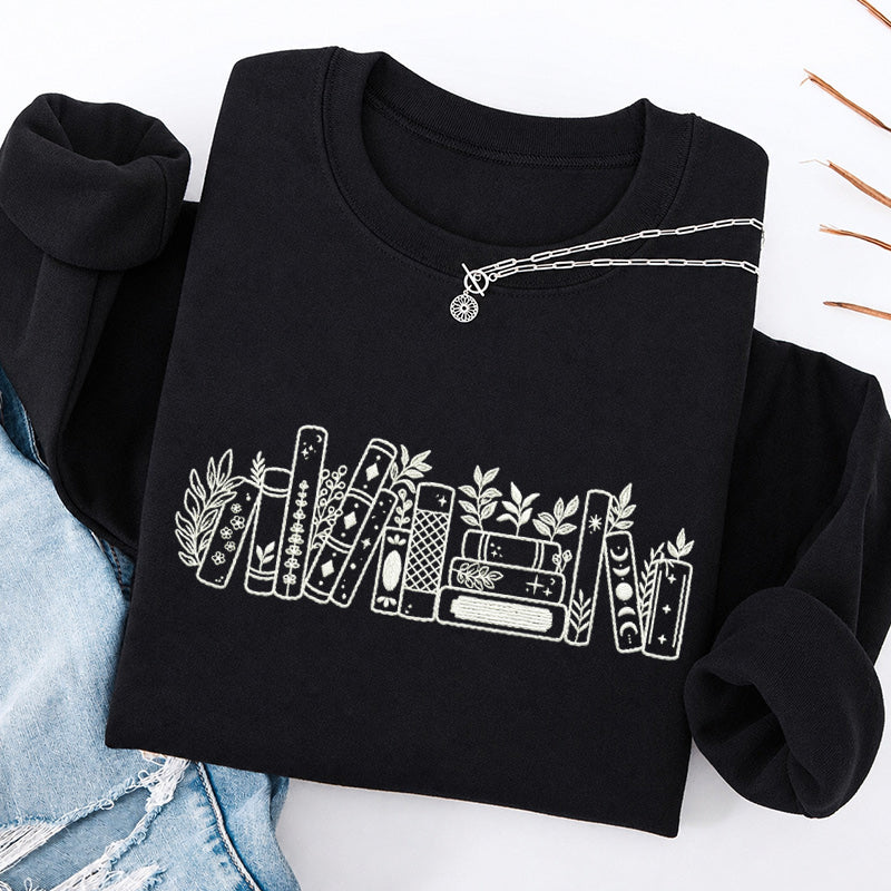 Embroidered Flower Book Classic Crewneck Sweatshirt