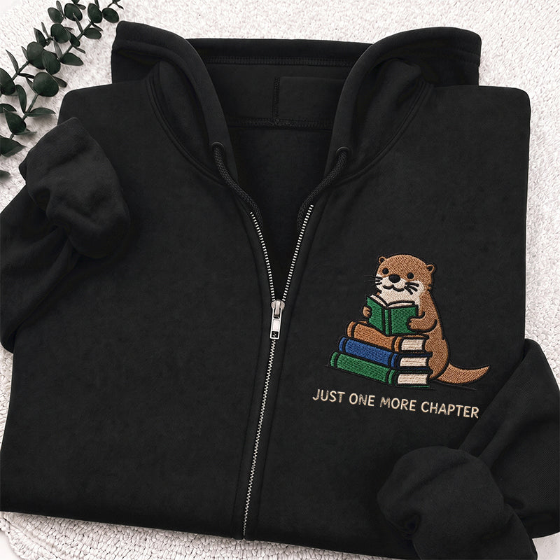 Embroidered Reading Otter Classic Full Zip Hoodie