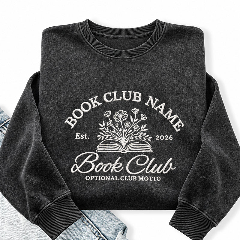 Personalized Embroidered Book Club Washed Crewneck Sweatshirt