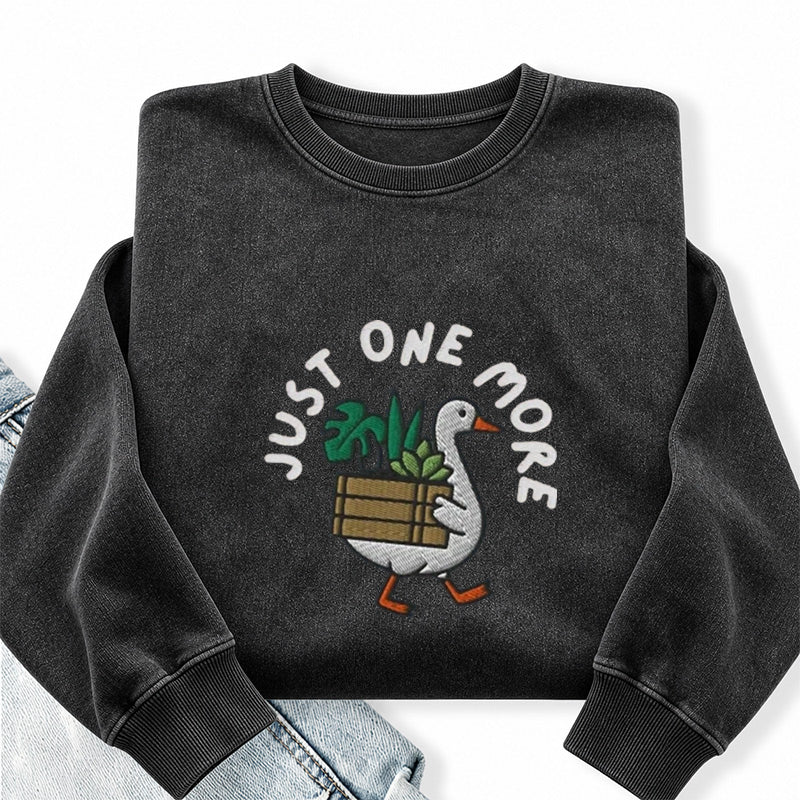 Embroidered Goose with Houseplant Washed Crewneck Sweatshirt